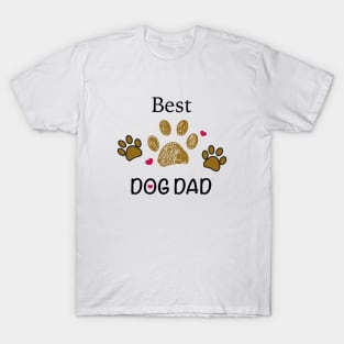 Brown paw print with hearts. Best dog dad text T-Shirt